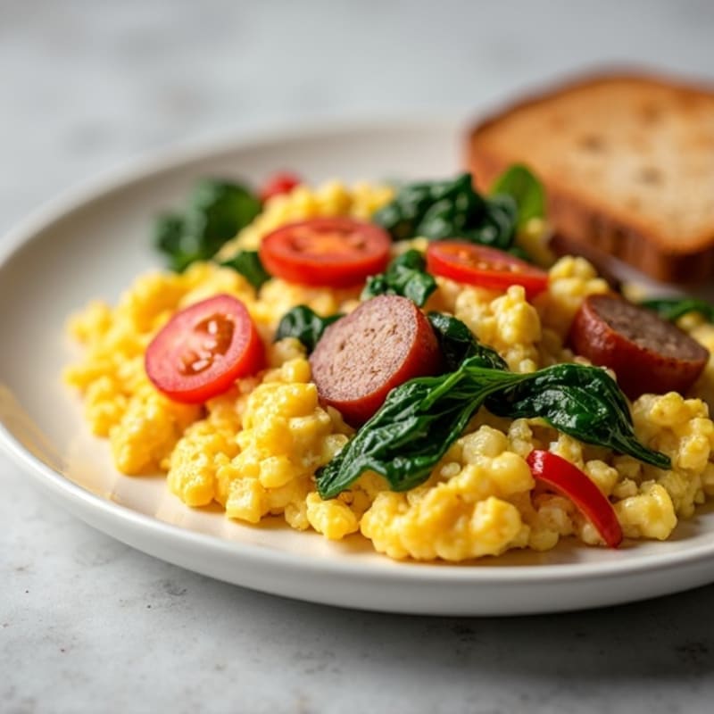 Egg White Scramble with Turkey Sausage and Spinach