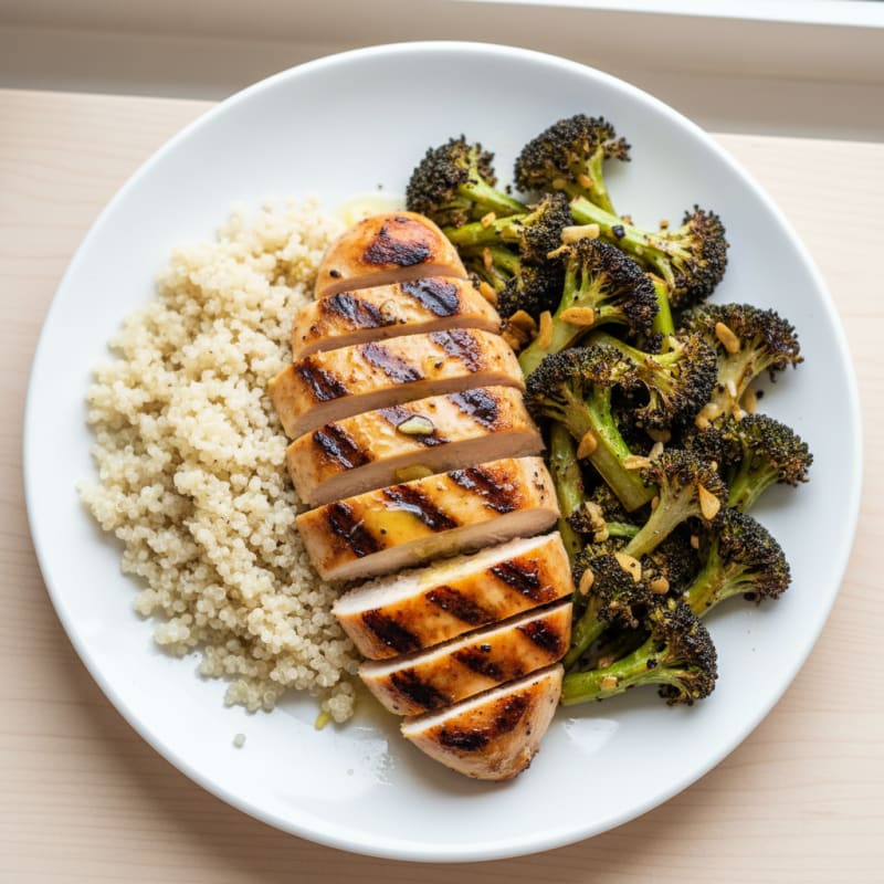 Grilled Chicken Breast with Quinoa and Roasted Broccoli