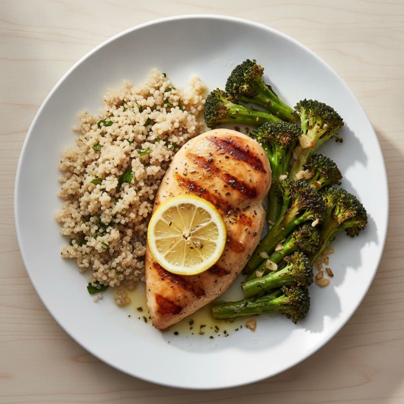 Grilled Chicken Breast with Roasted Broccoli and Quinoa