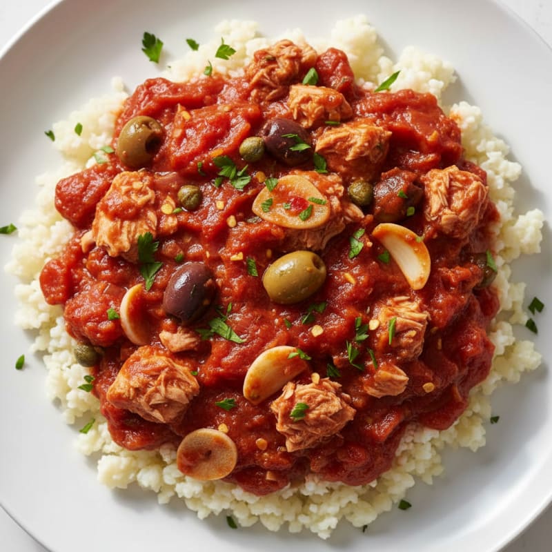 Tuna Puttanesca with Cauliflower Rice