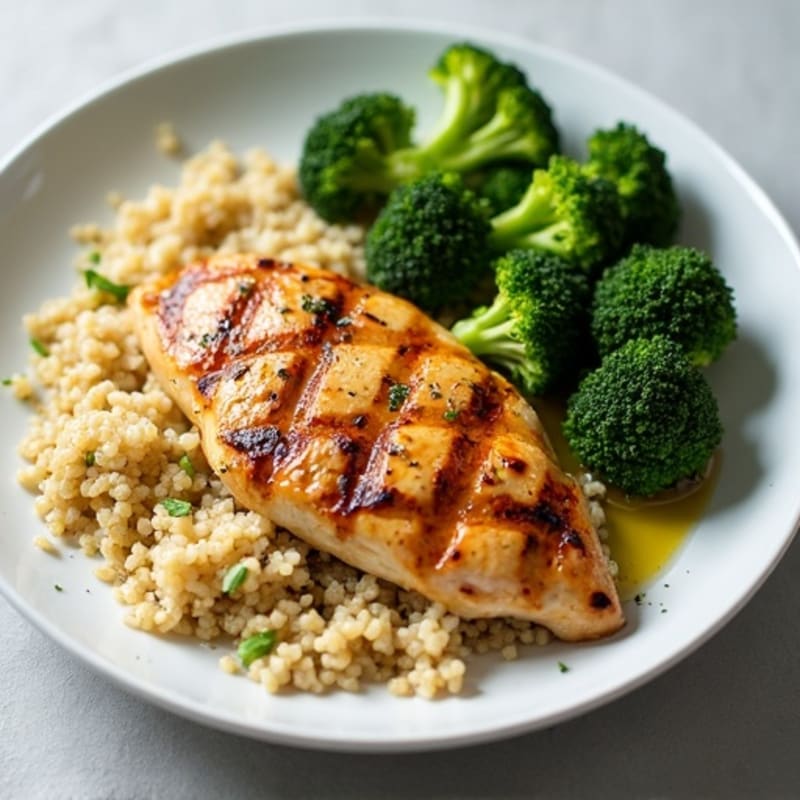 Grilled Chicken Breast with Quinoa and Roasted Broccoli