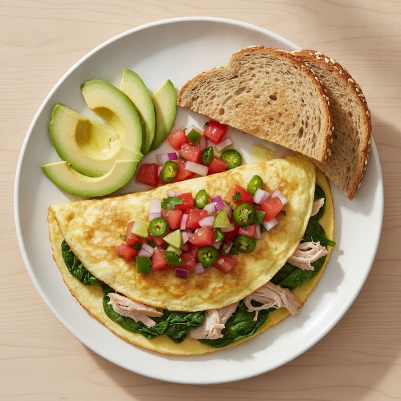Egg White Spinach Omelette with Turkey Breast and Fresh Salsa