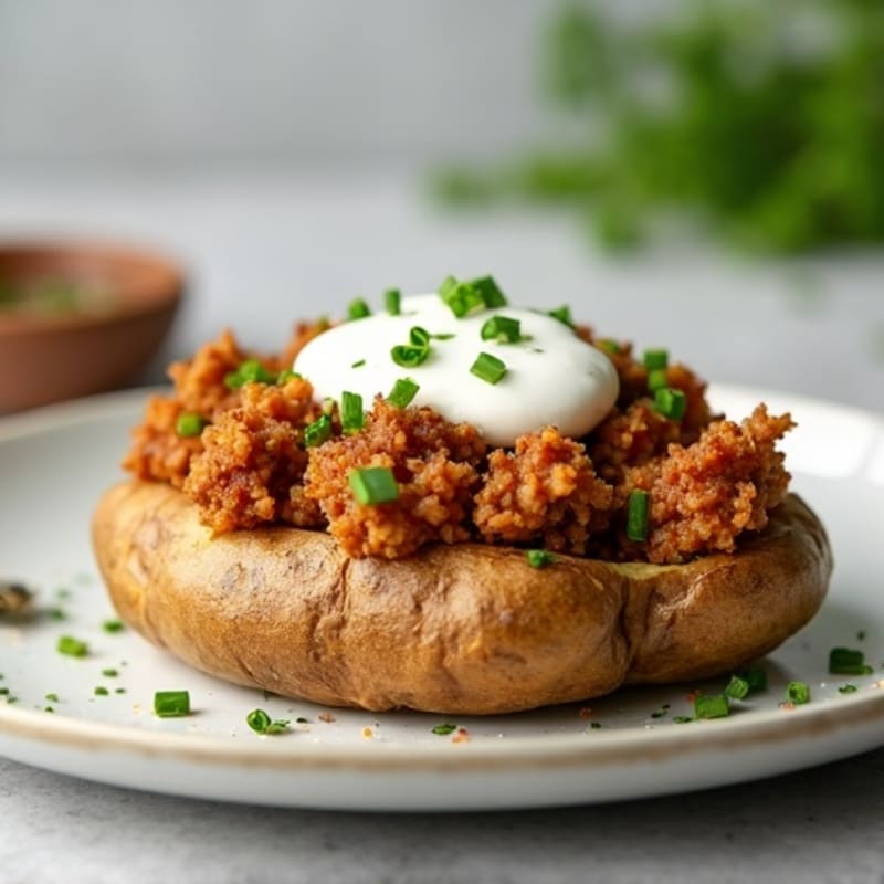Crispy Baked Potatoes with Lean Ground Turkey and Creamy Chive Topping