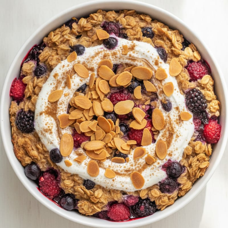 Baked Berry Oatmeal with Toasted Almonds
