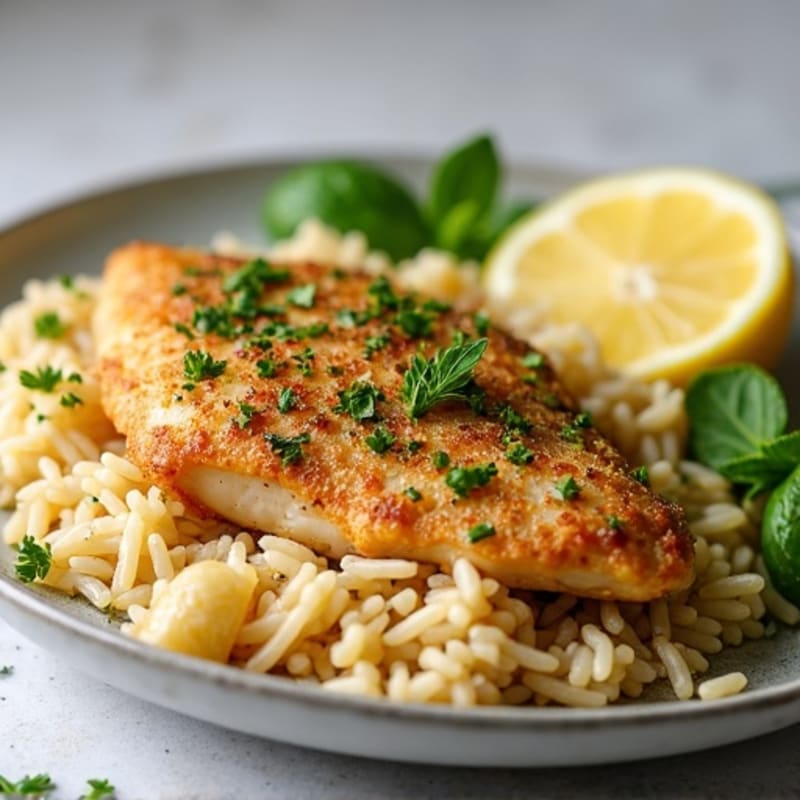 Herb-Crusted Lemon Garlic Chicken with Fluffy Jasmine Rice