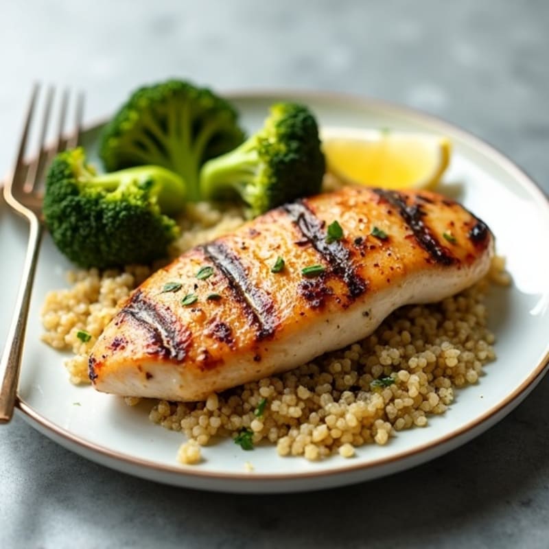Grilled Chicken Breast with Quinoa and Roasted Broccoli