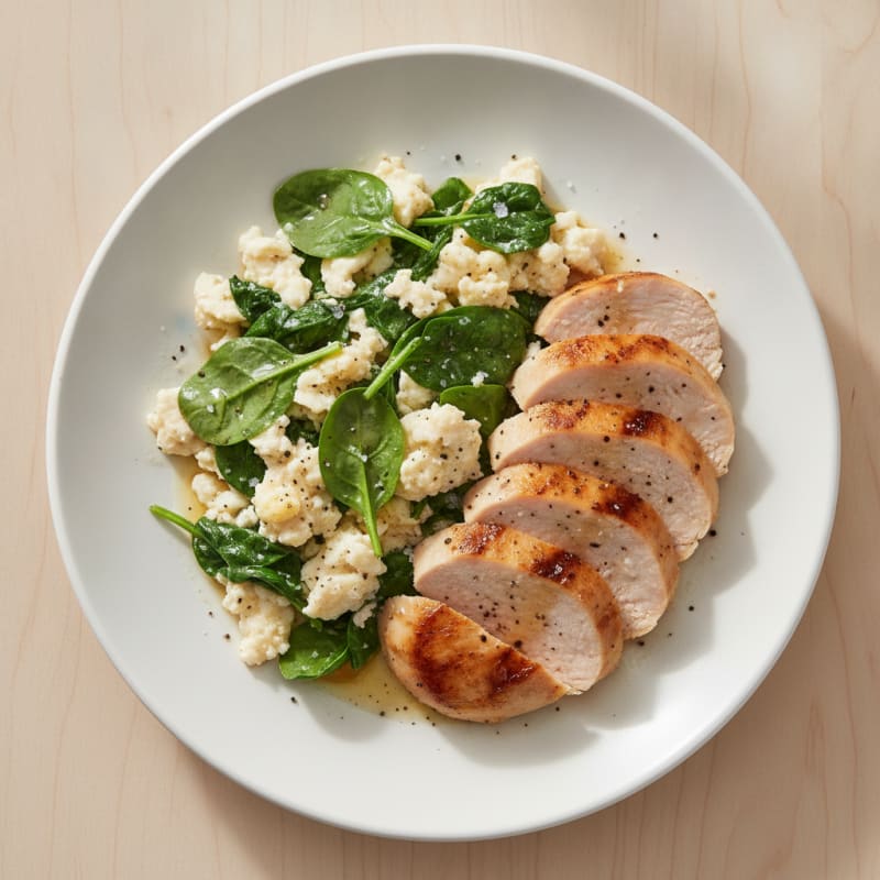 Egg White Spinach Scramble with Grilled Turkey Breast