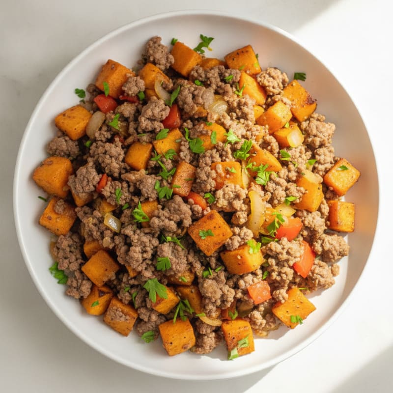 Sweet Potato Ground Beef Hash