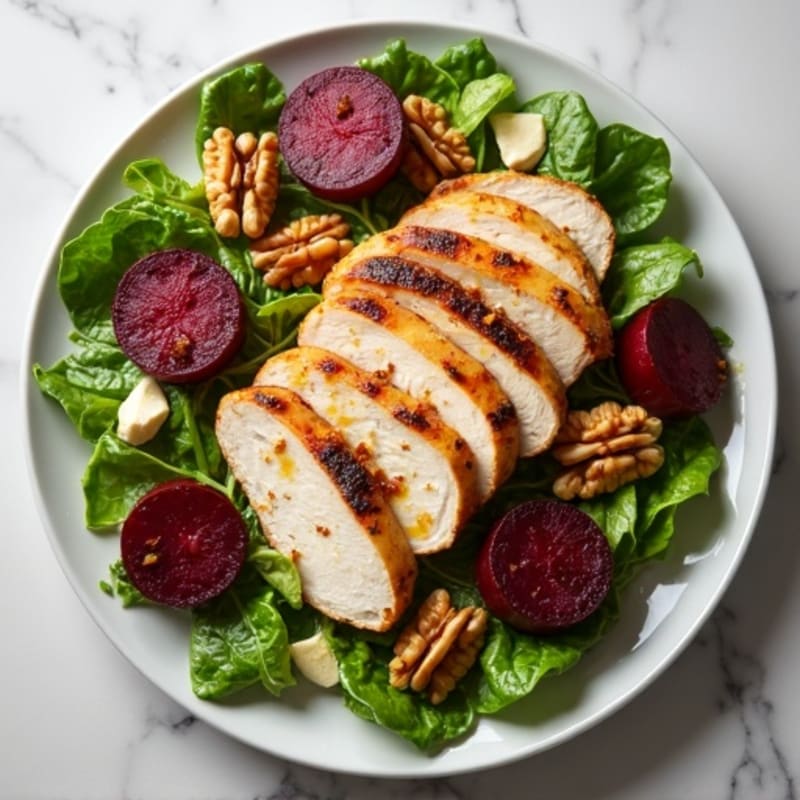 Honey-Roasted Beet and Goat Cheese Salad with Grilled Chicken