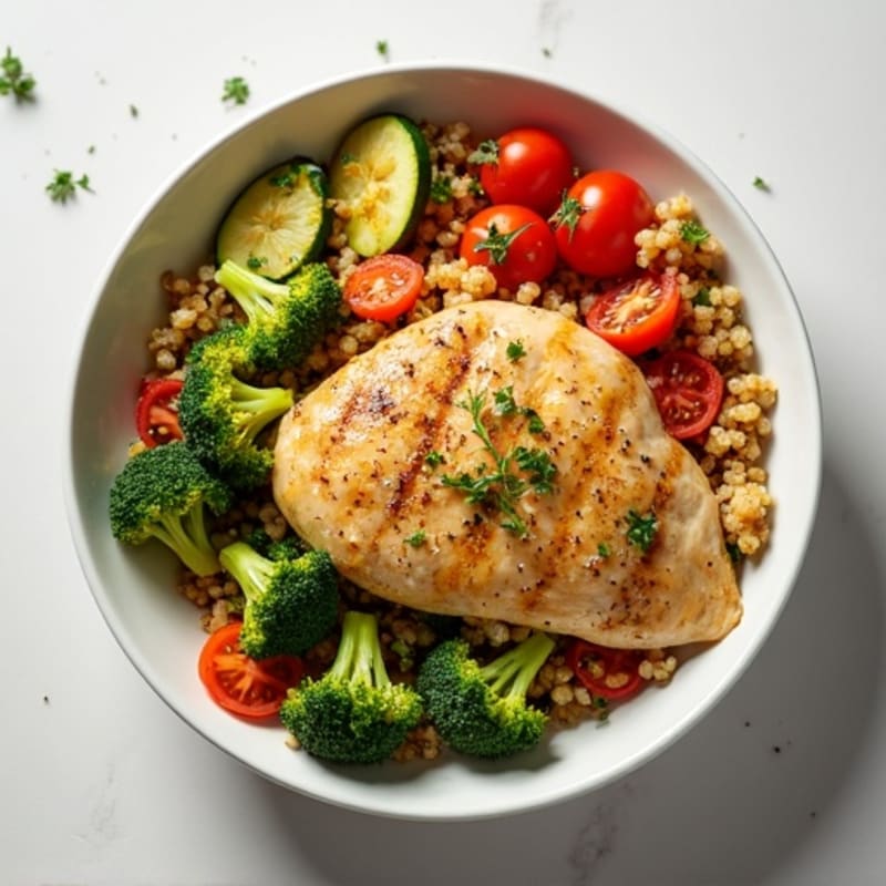 Lemon Herb Chicken and Roasted Vegetable Power Bowl