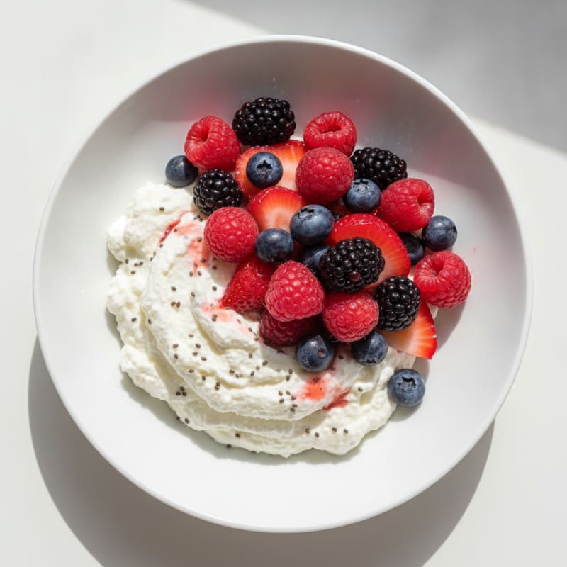Silky Greek Yogurt Mousse with Mixed Berries and Protein Powder