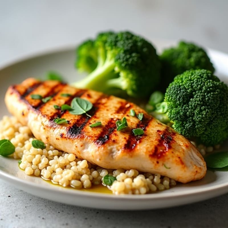 Grilled Chicken Breast with Quinoa and Roasted Broccoli