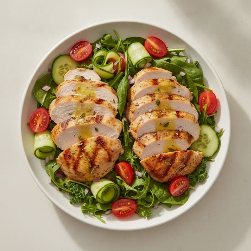 Grilled Turkey Breast Salad with Crunchy Cucumber and Lemon Vinaigrette