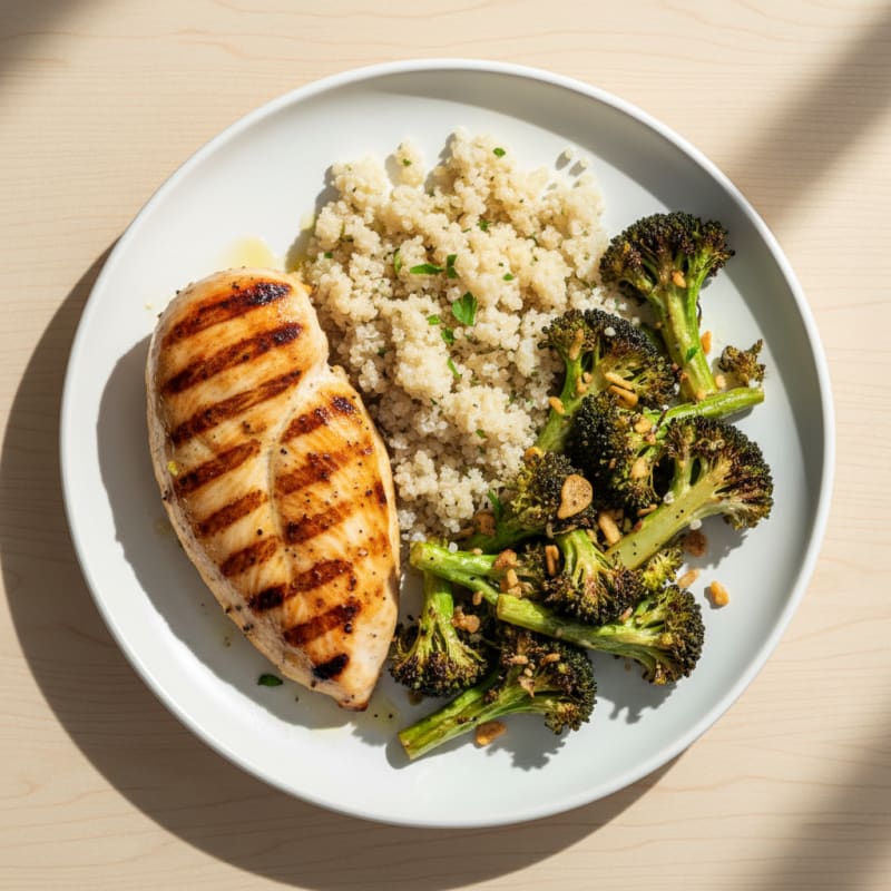 Grilled Chicken Breast with Roasted Broccoli and Quinoa