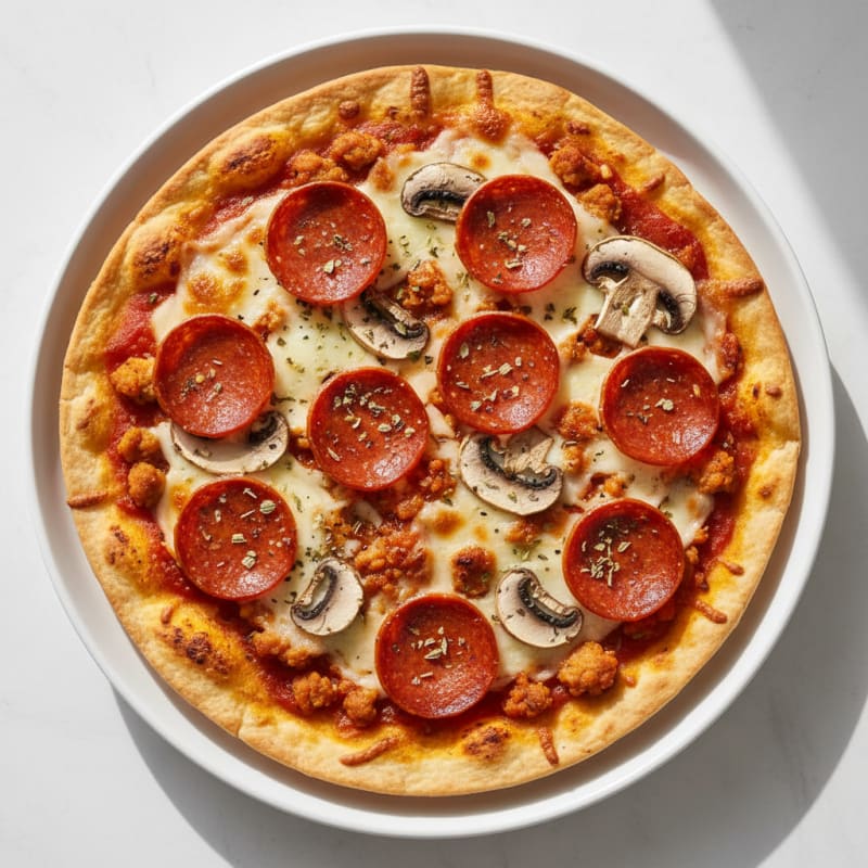 Crispy Pepperoni and Mushroom Pizza