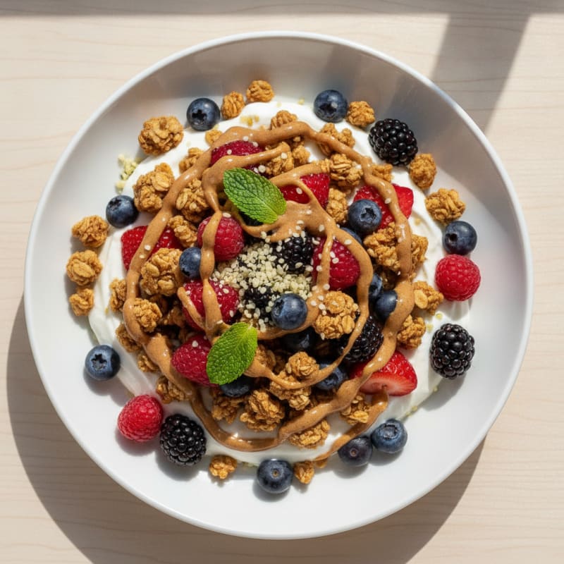 Greek Yogurt Parfait with Protein Granola and Mixed Berries