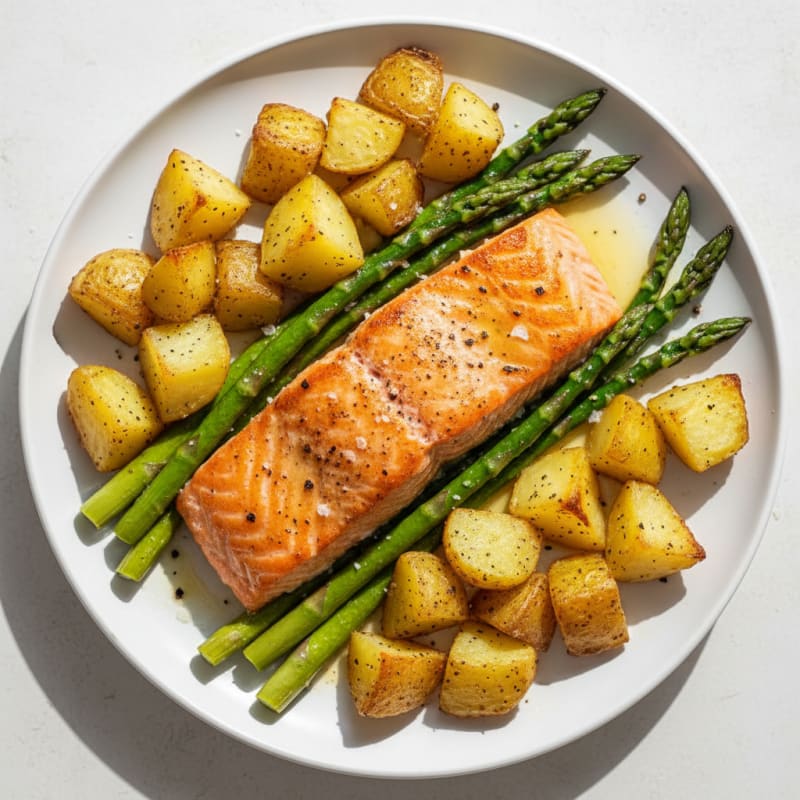 Golden Pan-Seared Salmon with Roasted Potatoes