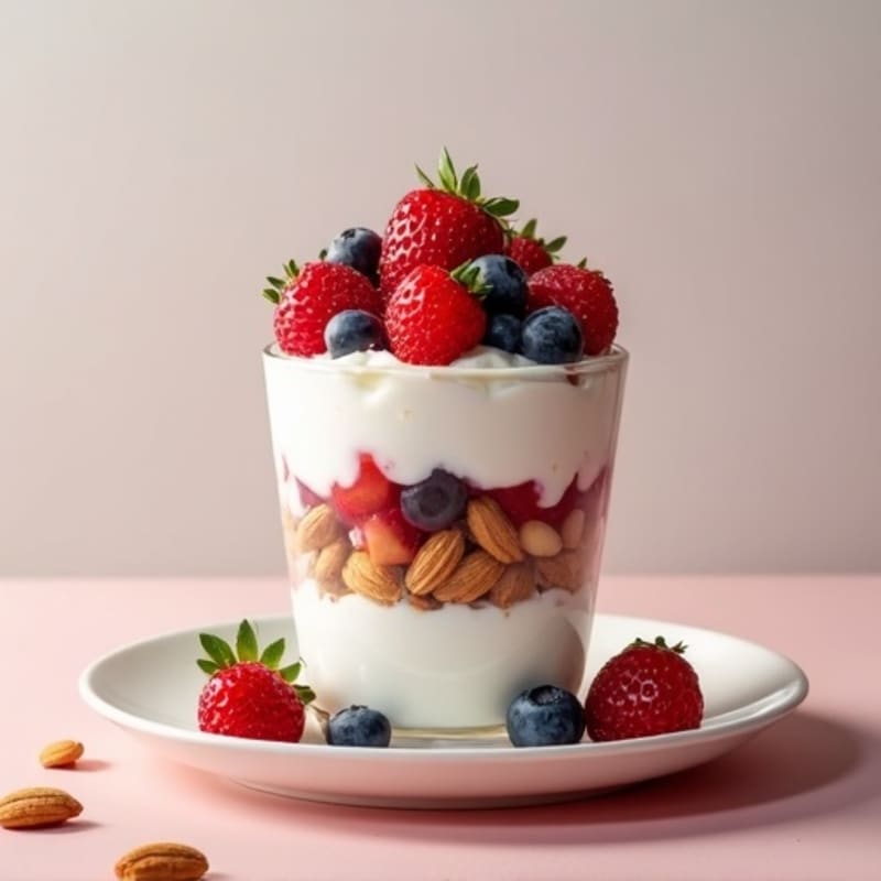 Greek Yogurt Protein Parfait with Mixed Berries and Almonds