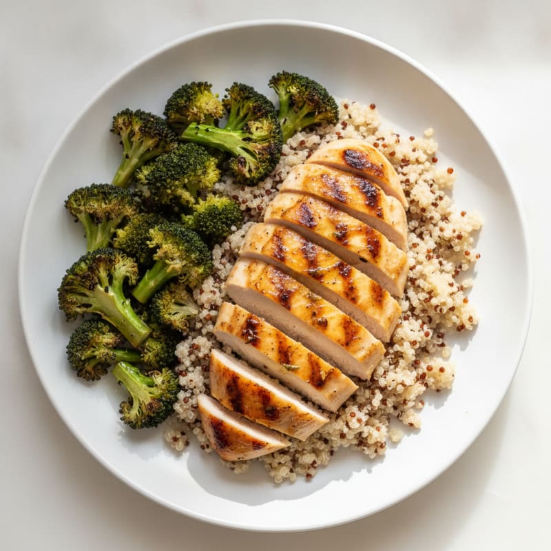 Grilled Chicken Breast with Quinoa and Roasted Broccoli