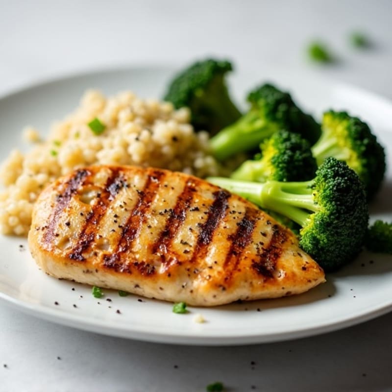 Grilled Chicken Breast with Quinoa and Roasted Broccoli