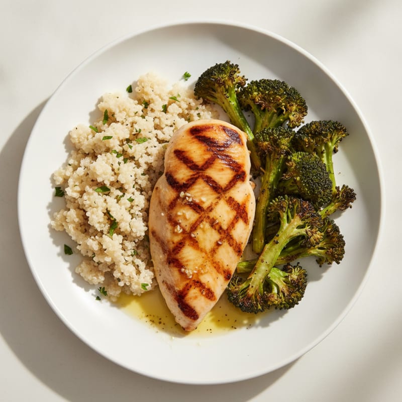 Grilled Chicken Breast with Roasted Broccoli and Quinoa