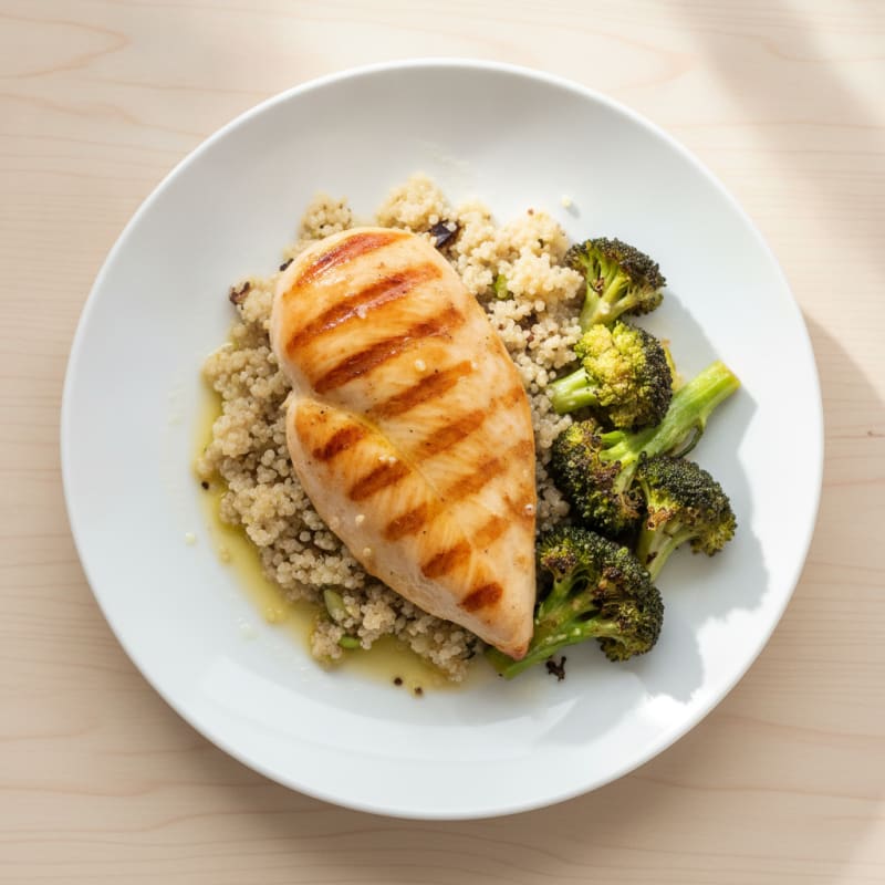 Grilled Chicken Breast with Quinoa and Roasted Broccoli