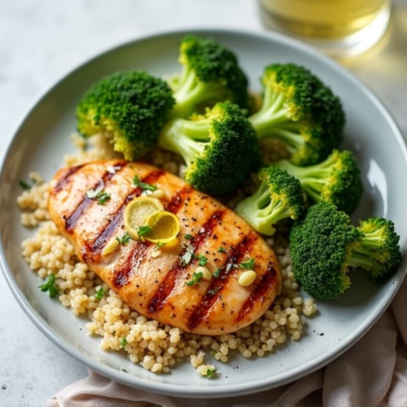 Grilled Chicken Breast with Quinoa and Roasted Broccoli