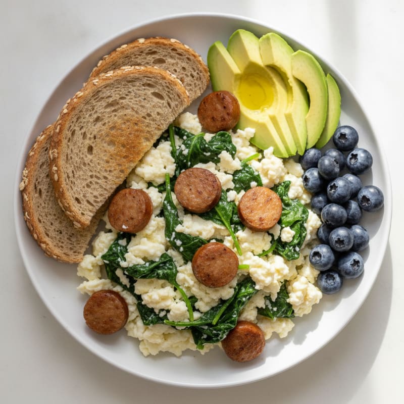 Egg White Scramble with Spinach and Turkey Sausage