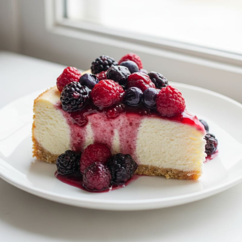Greek Yogurt Protein Cheesecake with Mixed Berries