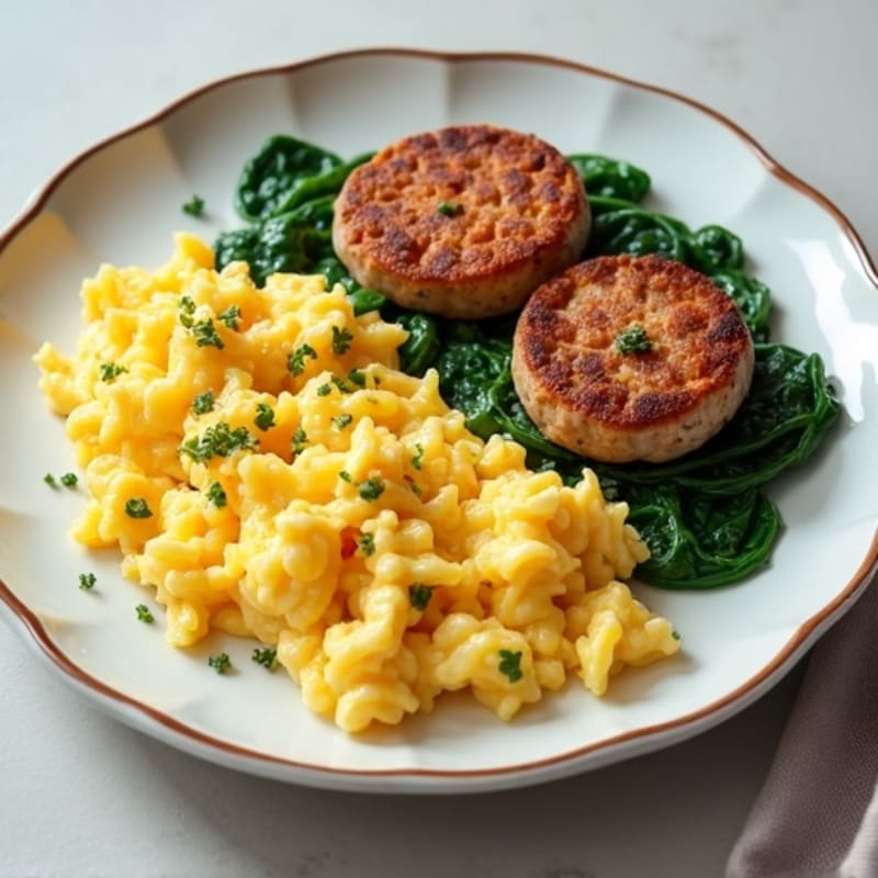 Scrambled Egg Whites with Turkey Sausage and Sautéed Spinach