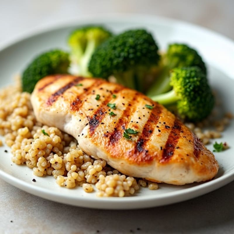 Grilled Chicken Breast with Quinoa and Steamed Broccoli