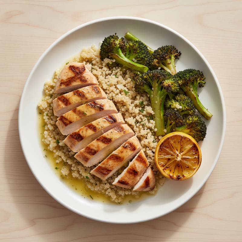 Grilled Chicken Breast with Quinoa and Roasted Broccoli