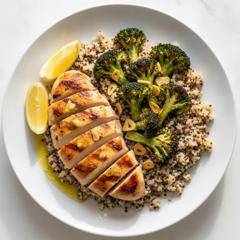 Grilled Chicken Breast with Quinoa and Roasted Broccoli