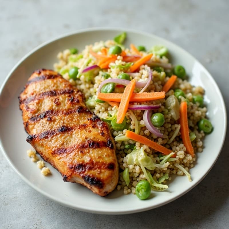 Grilled Chicken Breast with Crunchy Cabbage Slaw and Quinoa