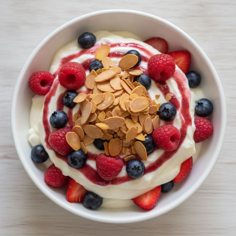 Greek Yogurt Protein Parfait with Mixed Berries and Almonds