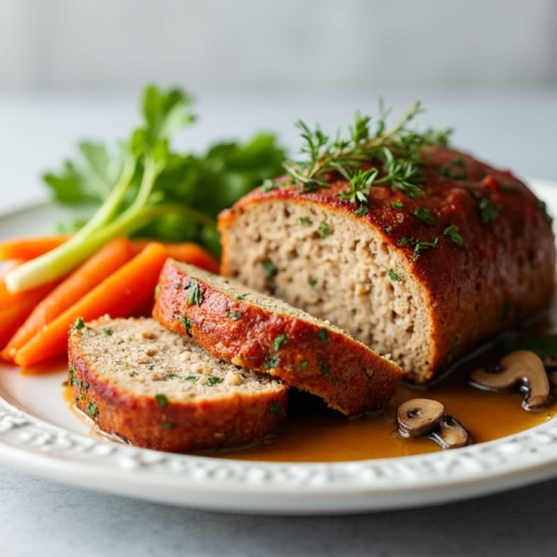 Herb-Seasoned Turkey Meatloaf with Mushroom Gravy