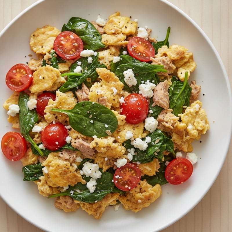 Mediterranean Tuna Scramble with Spinach