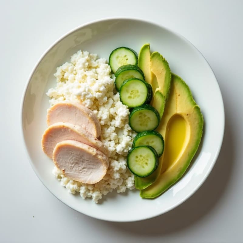 Cottage Cheese with Sliced Turkey and Cucumber