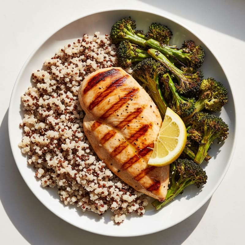 Grilled Chicken Breast with Quinoa and Roasted Broccoli