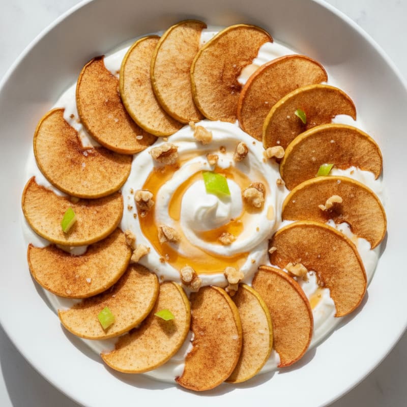 Baked Cinnamon Apple Chips with Vanilla Protein Yogurt