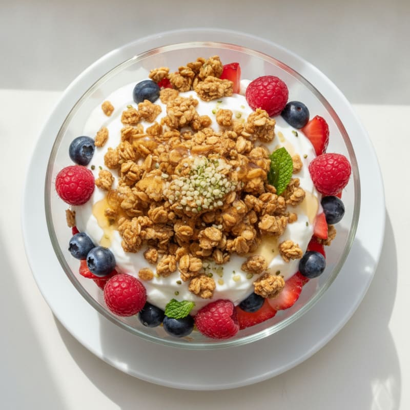 Creamy Greek Yogurt Parfait with Protein Granola and Mixed Berries