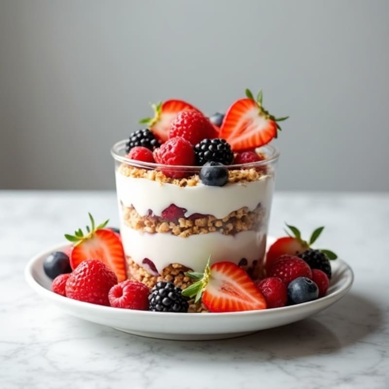 Greek Yogurt Parfait with Mixed Berries and Crunchy Almond Granola