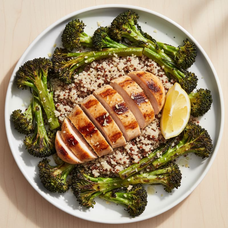 Grilled Chicken Breast with Quinoa and Roasted Broccoli