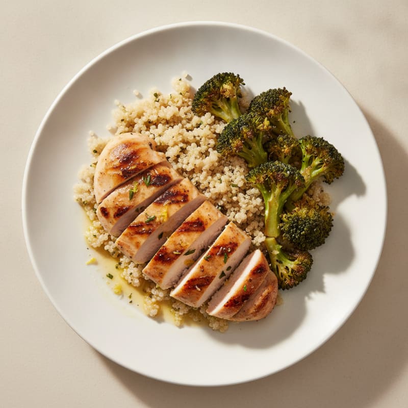 Grilled Chicken Breast with Roasted Broccoli and Quinoa