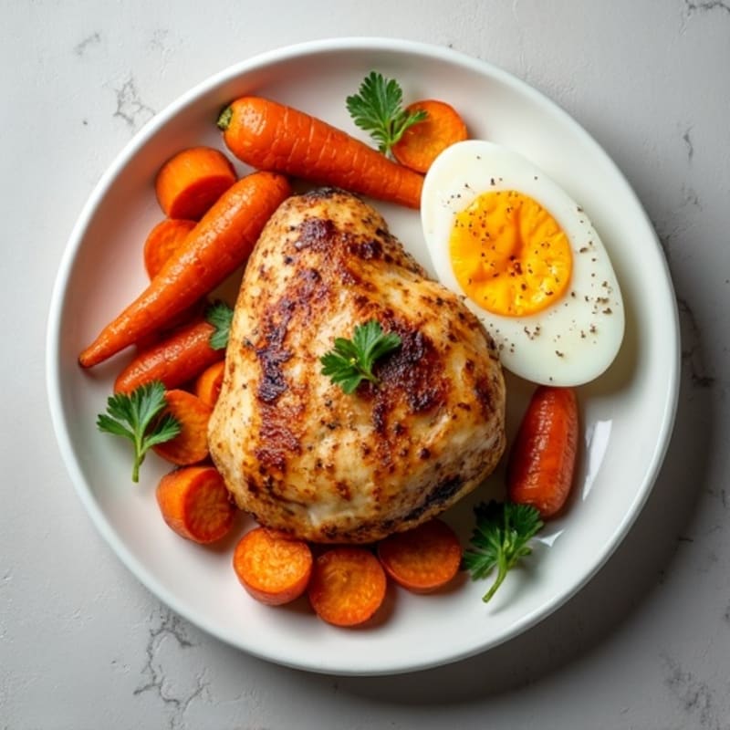 Roasted Chicken Breast, Sweet Potato, and Carrots with Hard-Boiled Egg