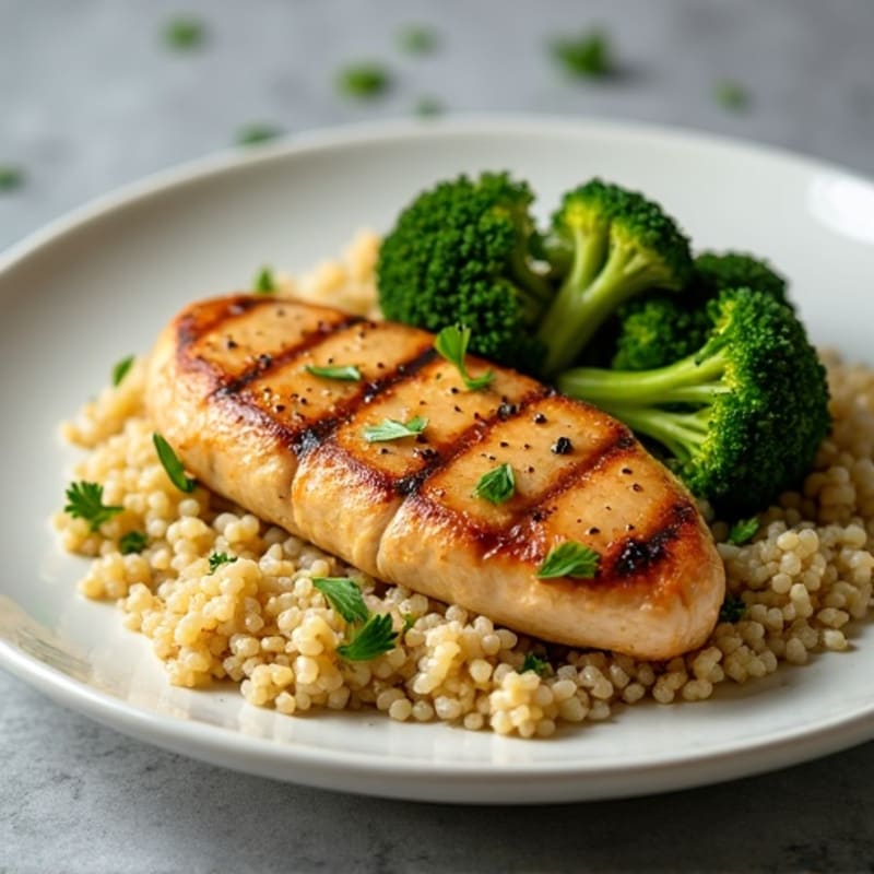Grilled Chicken Breast with Quinoa and Roasted Broccoli
