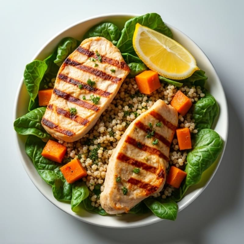 Grilled Chicken and Quinoa Salad with Roasted Sweet Potato