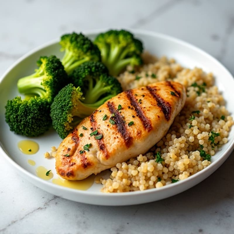 Grilled Chicken Breast with Quinoa and Roasted Broccoli
