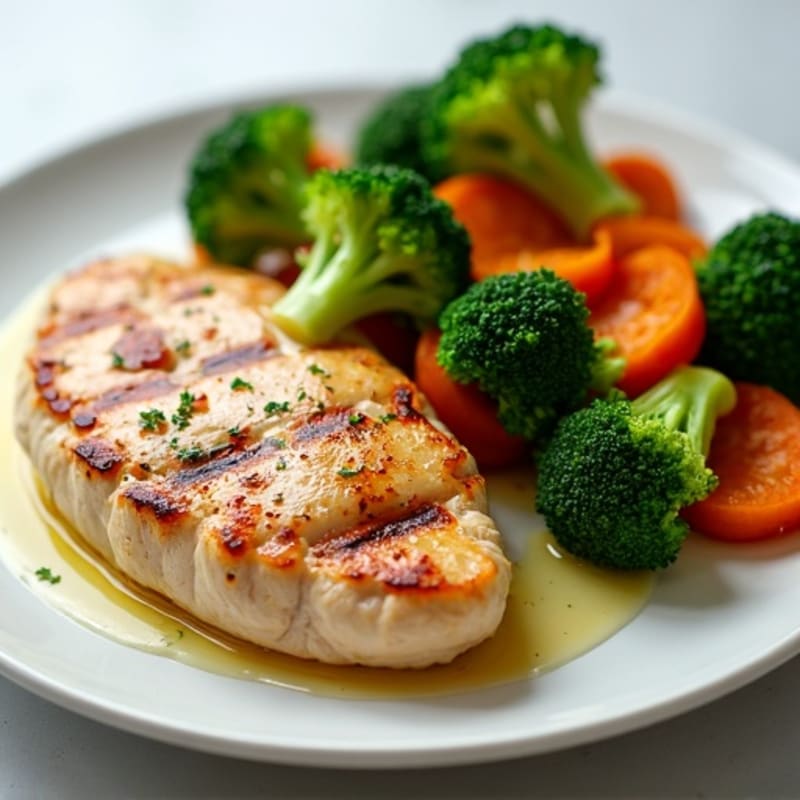 Grilled Chicken Breast with Roasted Sweet Potato and Steamed Broccoli