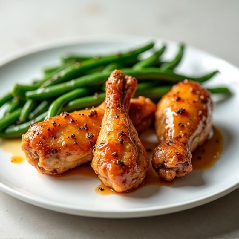 Crispy Baked Honey Garlic Chicken Wings with Roasted Green Beans